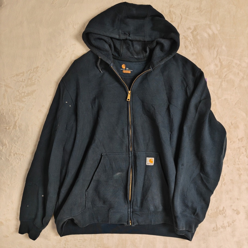 Carhartt Mens K122 Black Full Zip Hoodie Original Fit Midweight Sweatshirt 2XL